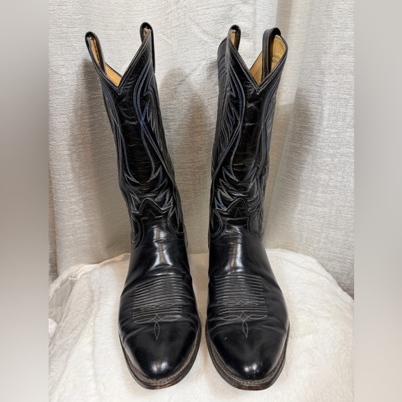 Tony Lama 6238 Men’s 10B Black Leather Cowboy Boots Made in USA Western - Picture 2 of 10